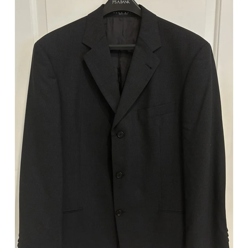 Vintage Hugo Boss Super 100s 100% Virgin Wool Jacket Mens 42R Black Micro Grid